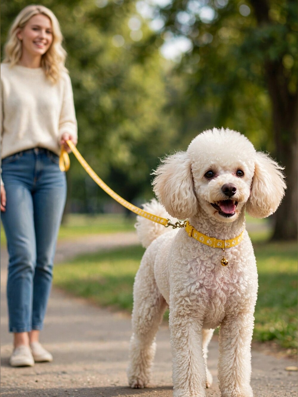 Yellow Paw Print Dog Leash and Collar Set